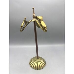 Vintage Brass Glove Clip Stand Victorian Hand Carousel Triple Photo Note Holder